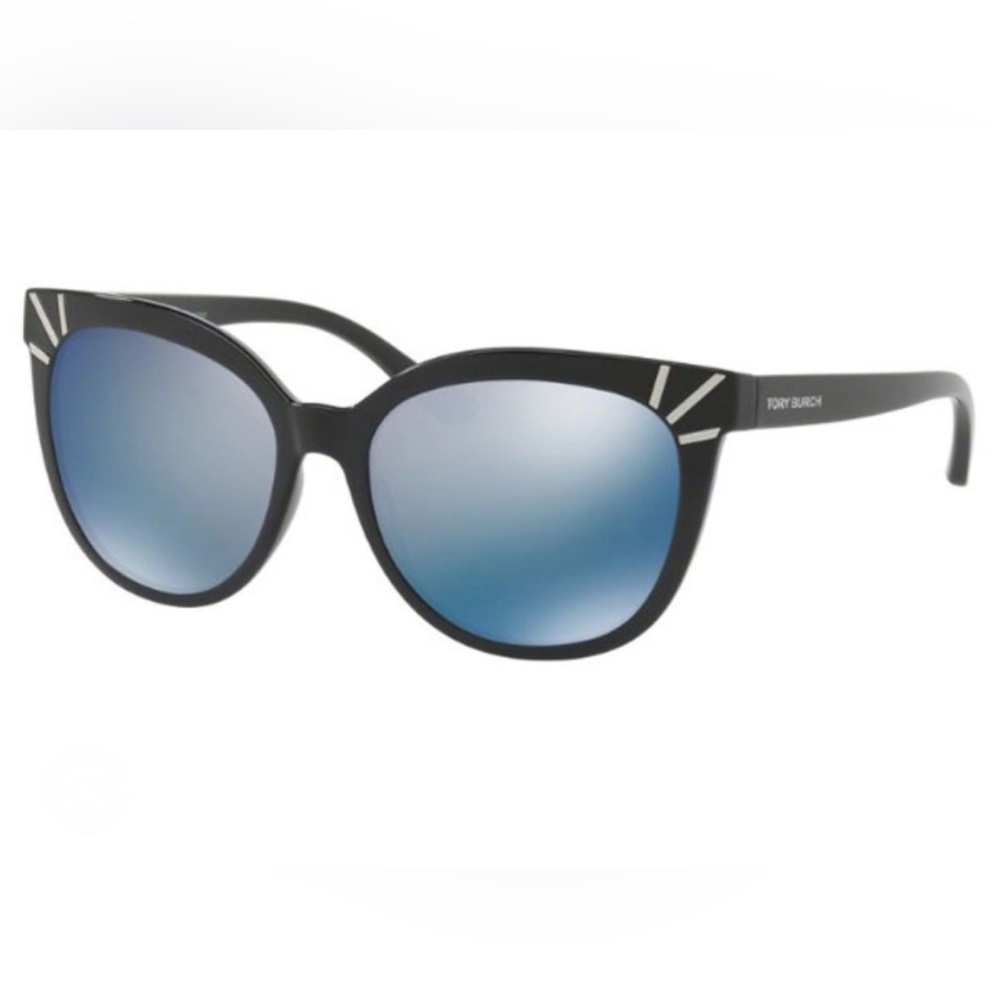 Tory Burch Women's Sunglasses with Black Frame and Blue Lenses